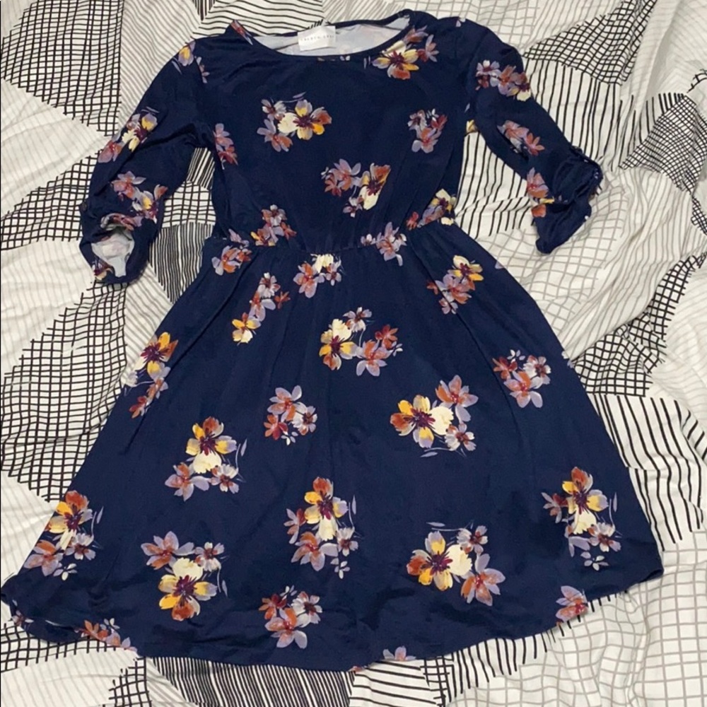 French Grey Navy Floral Dress